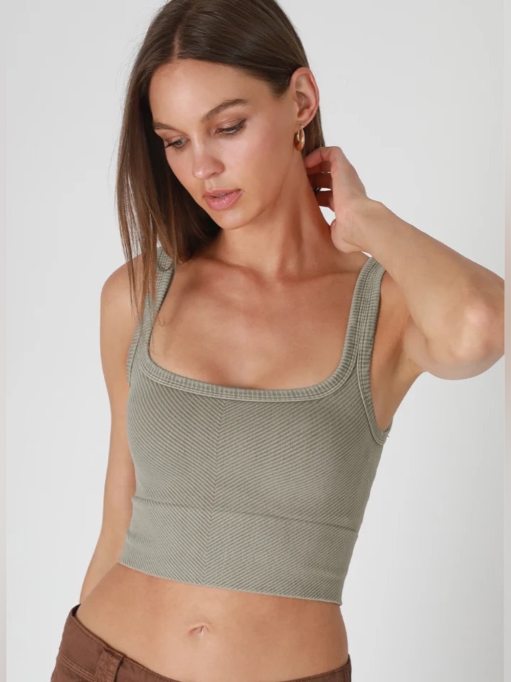 Nikibiki Olive Ribbed Scoop Neck Crop Tank NWOT